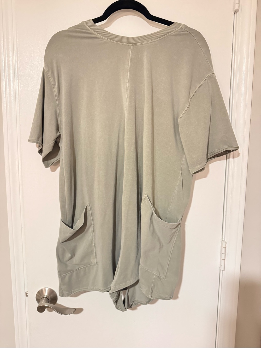 FP Movement by Free People Sage Green Hot Shot Short-Sleeve Romper with Pockets
